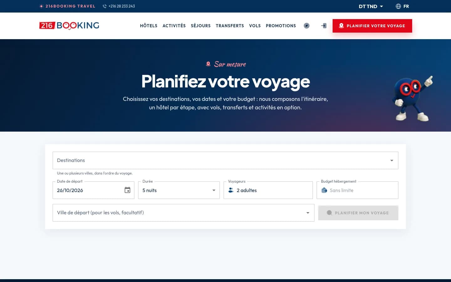 216Booking Travel — Planificateur de voyage