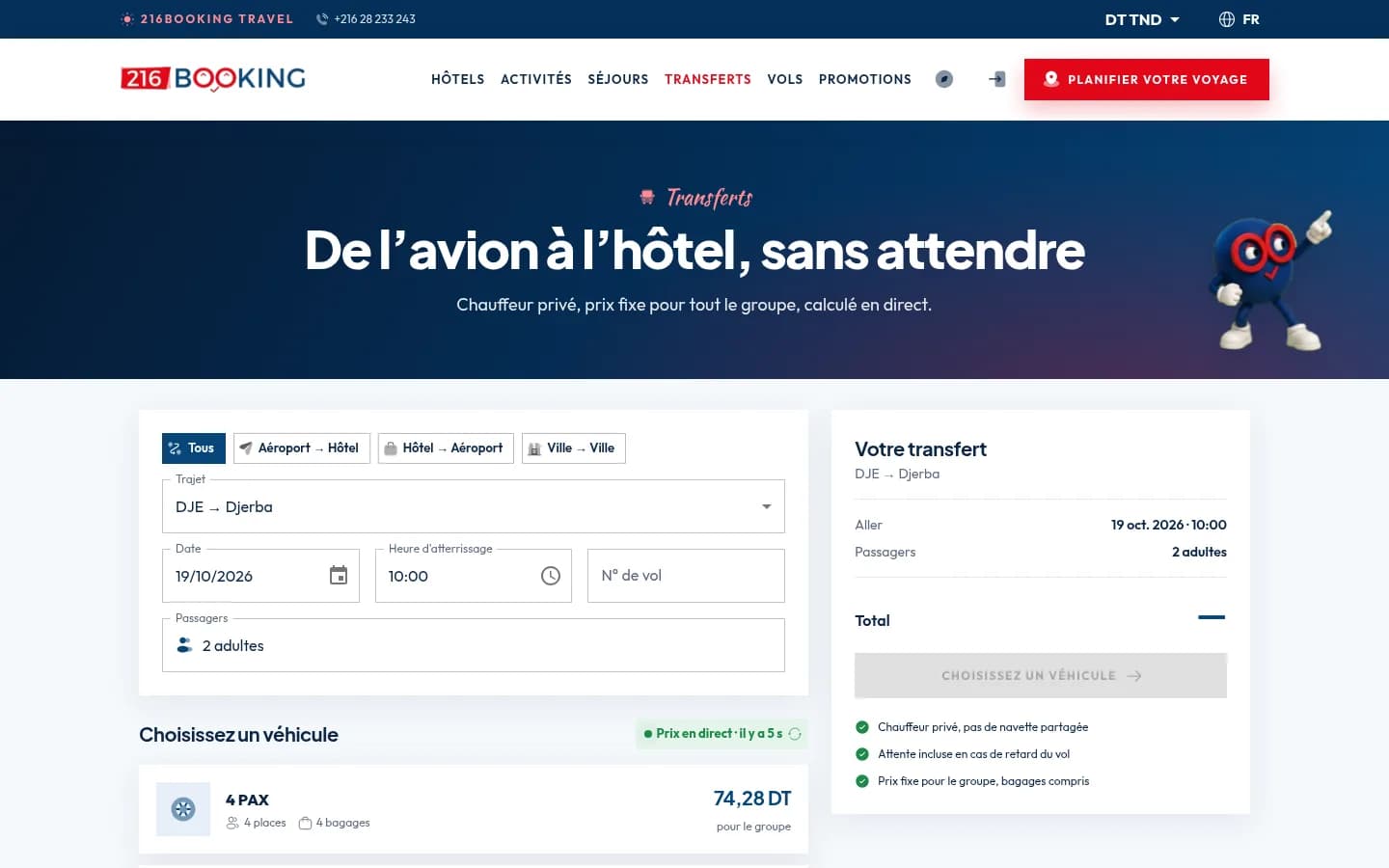 216Booking Travel — Transferts — prix en direct