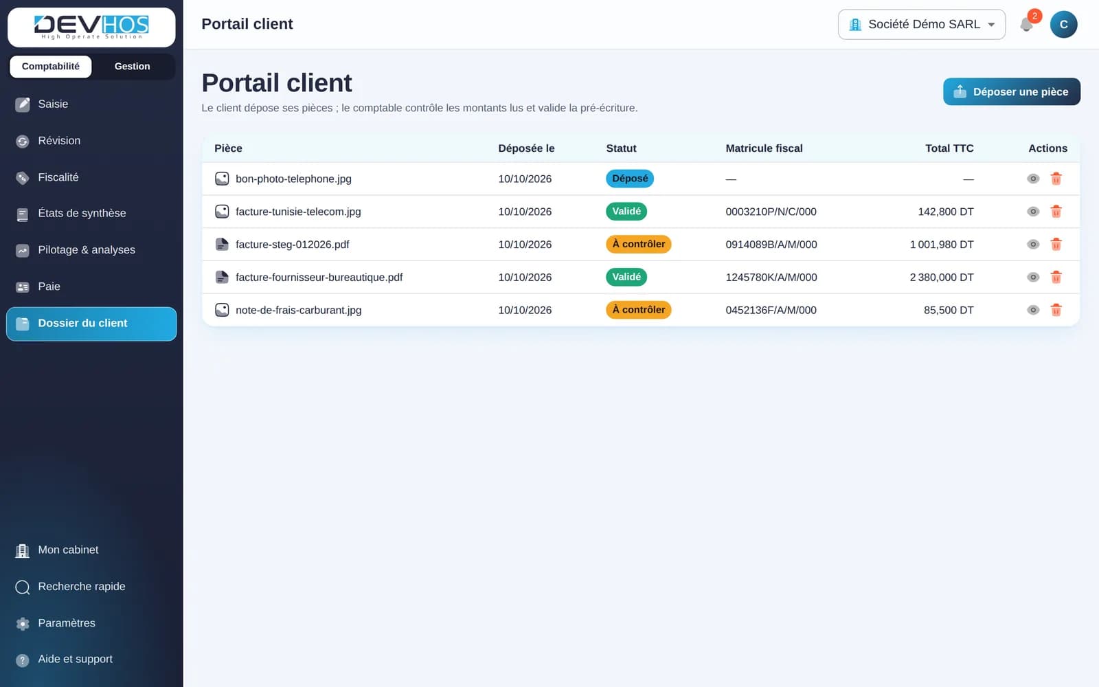 Compta TN — Portail client et pièces lues par OCR