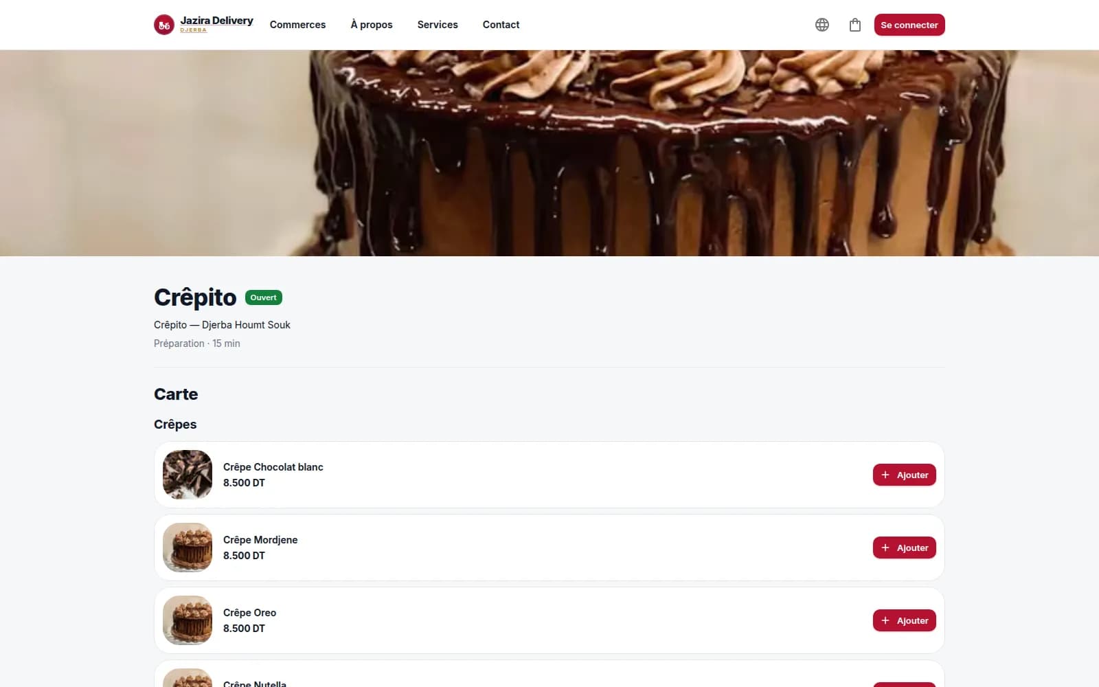 Jazira Delivery — Carte d'un commerce