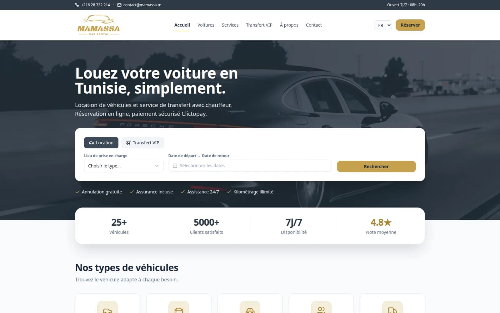 Mamassa Car — Location de voitures et transferts VIP avec réservation en ligne