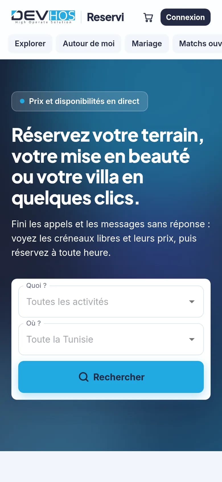 Reservi — Accueil sur mobile