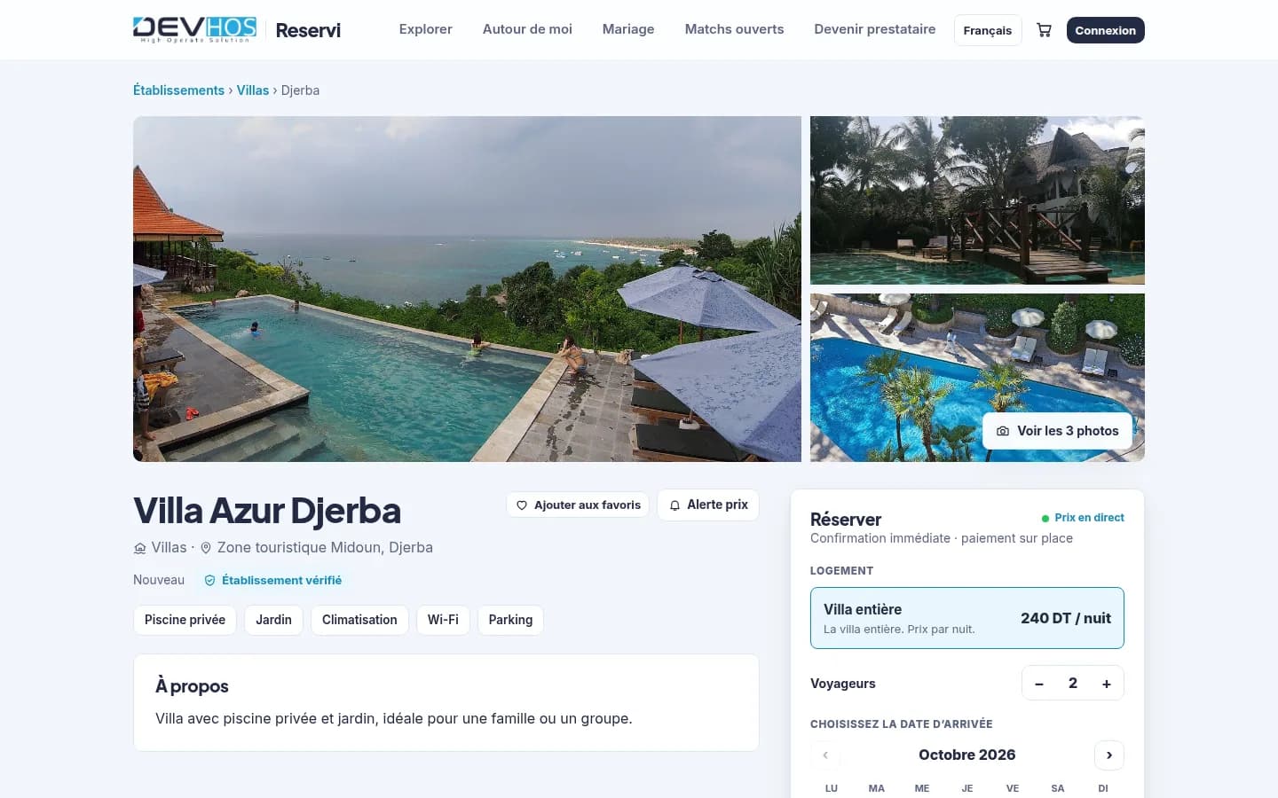 Reservi — Fiche d'une villa — réservation à la nuitée