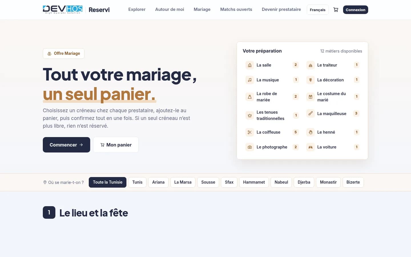 Reservi — Offre Mariage — un seul panier