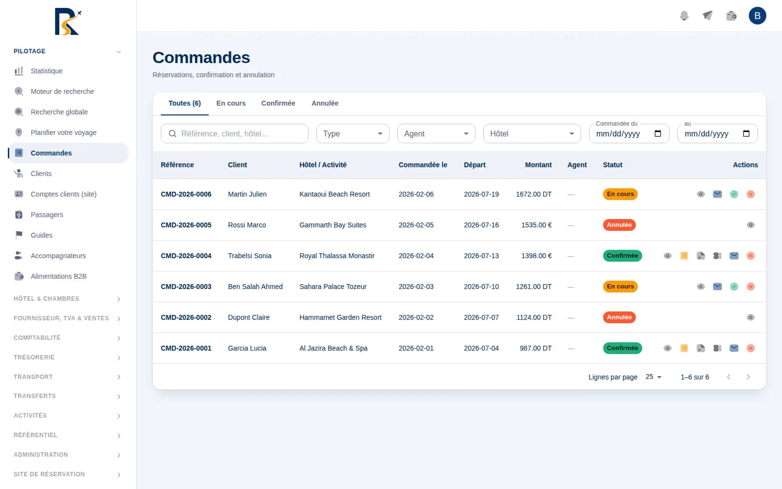 Room Select Services — Commandes